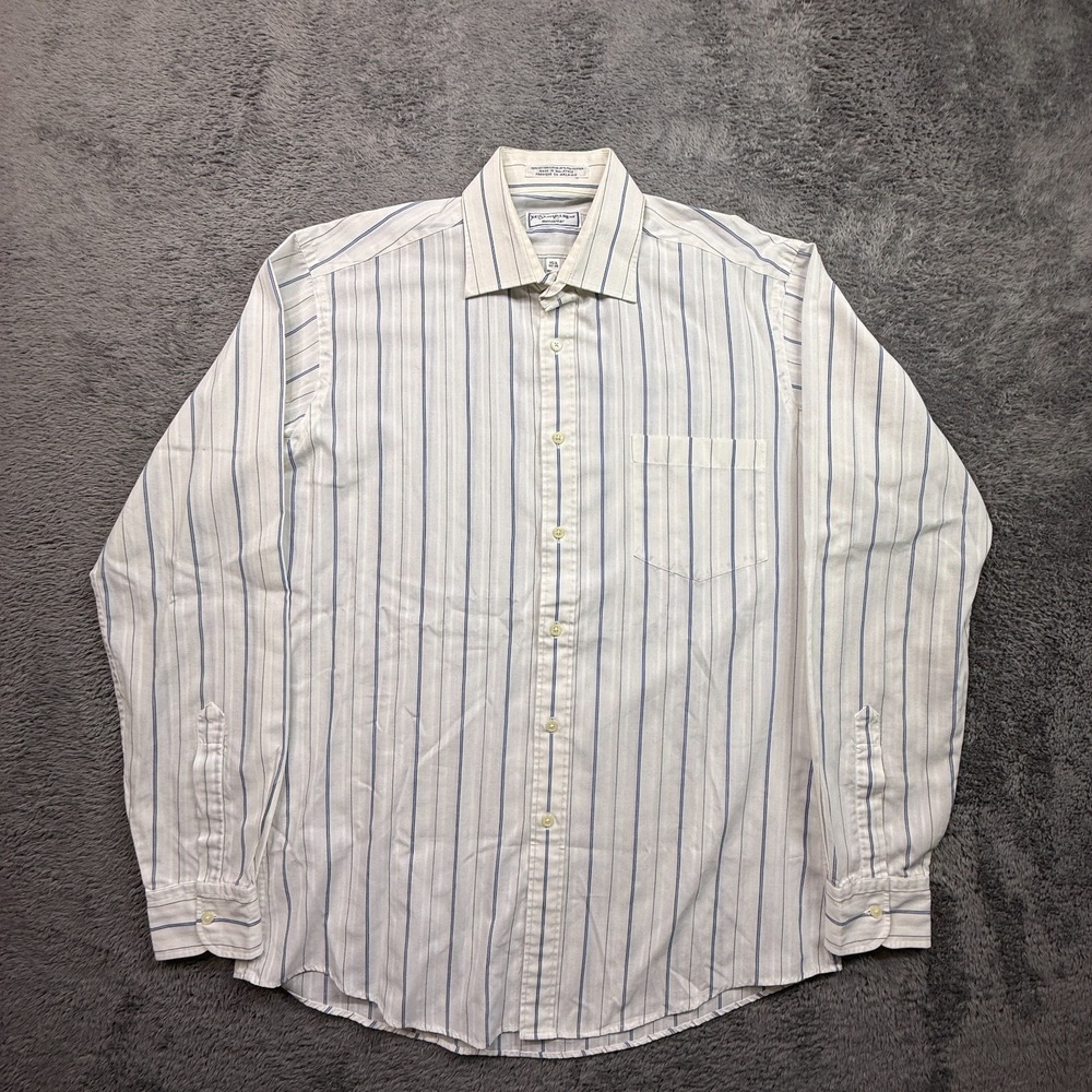 Vintage Yves Saint Laurent Button Up Shirt White Pinstripe Mens L Collared